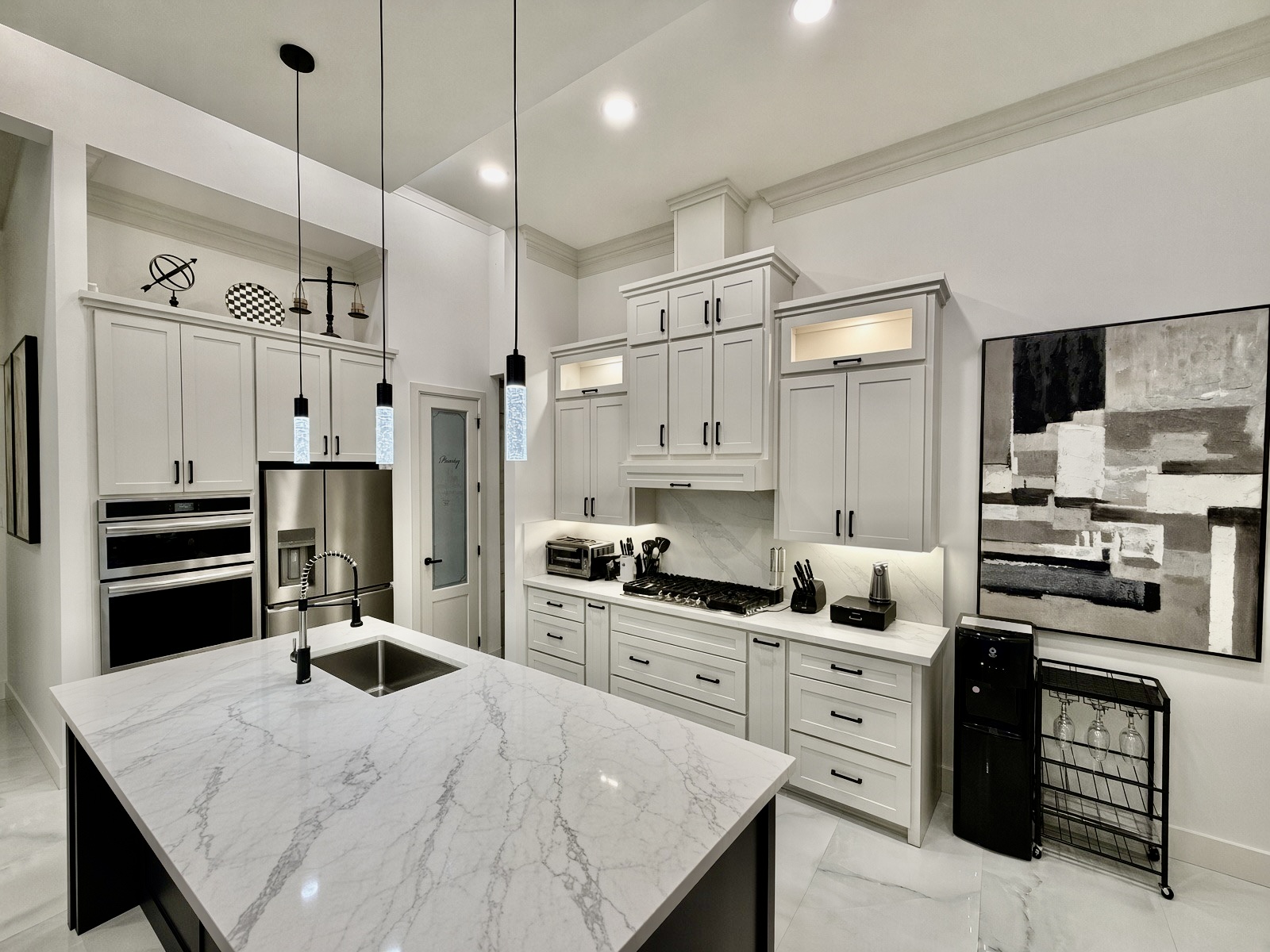 Modern kitchen with quartz island